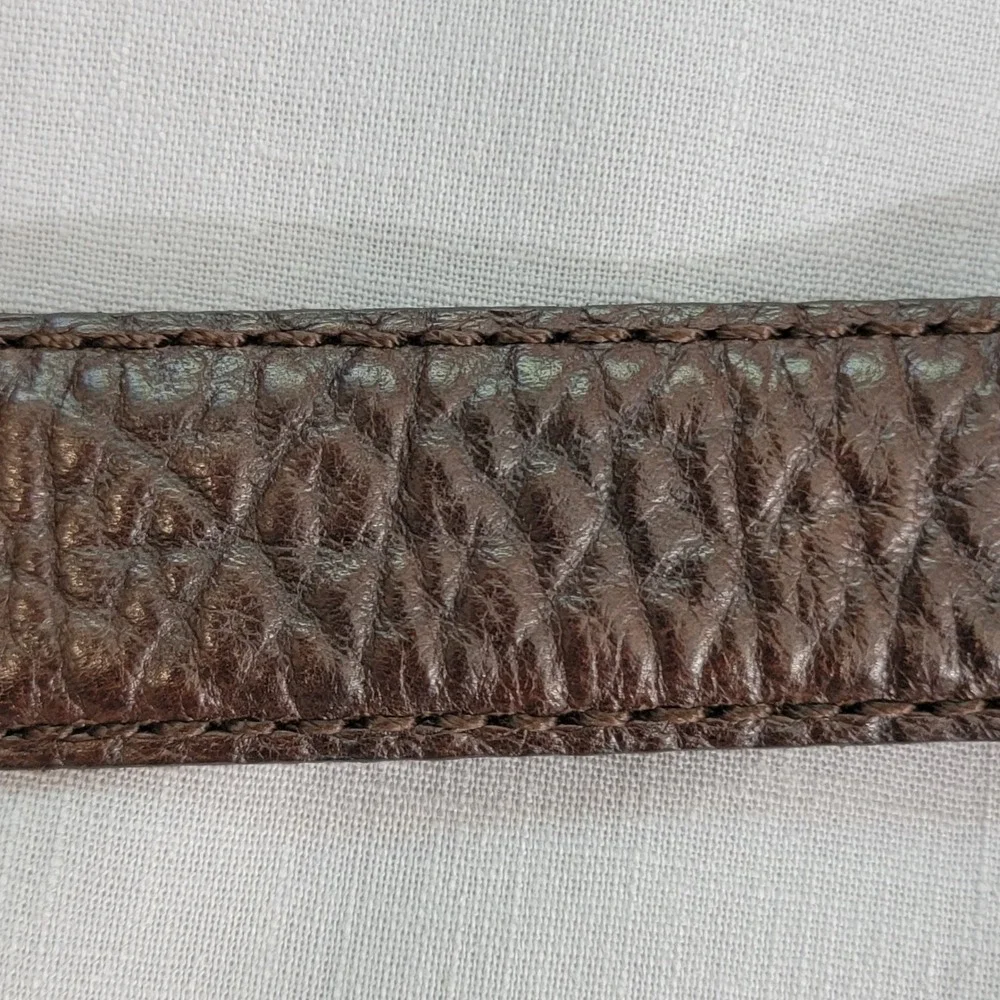Mens Brown Genuine American‎ Bison Leather Belt Made in USA Size 28 Pebbled EUC